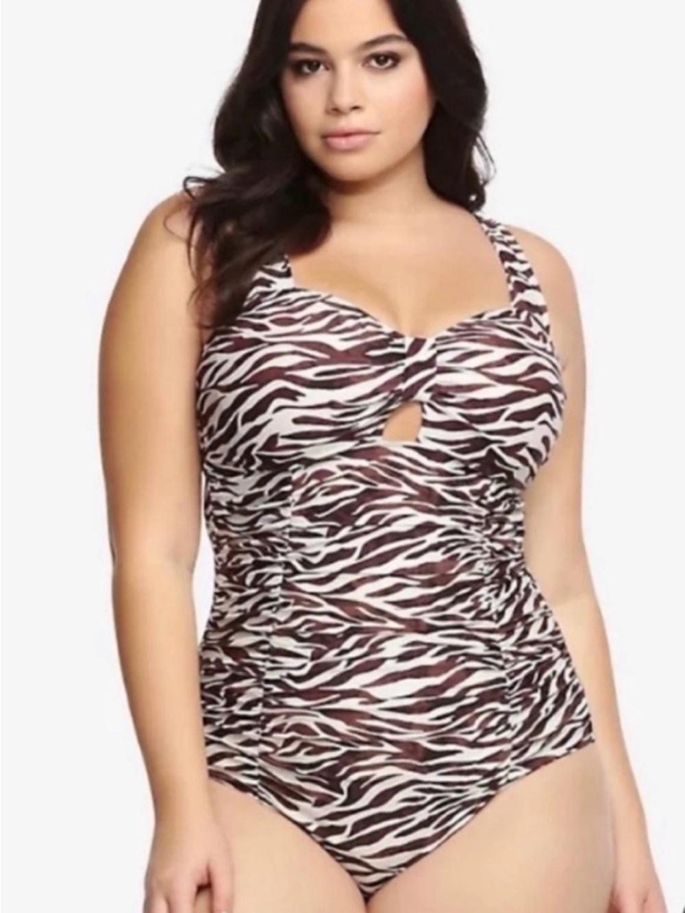 🍉 TORRID SZ-2/XXL Zebra-Print One-Piece Swimsuit in Brown & Cream
